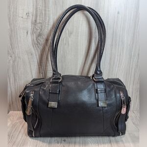 B. MAKOWSKY Purse Duffel Black Leather Oversized Double Handles